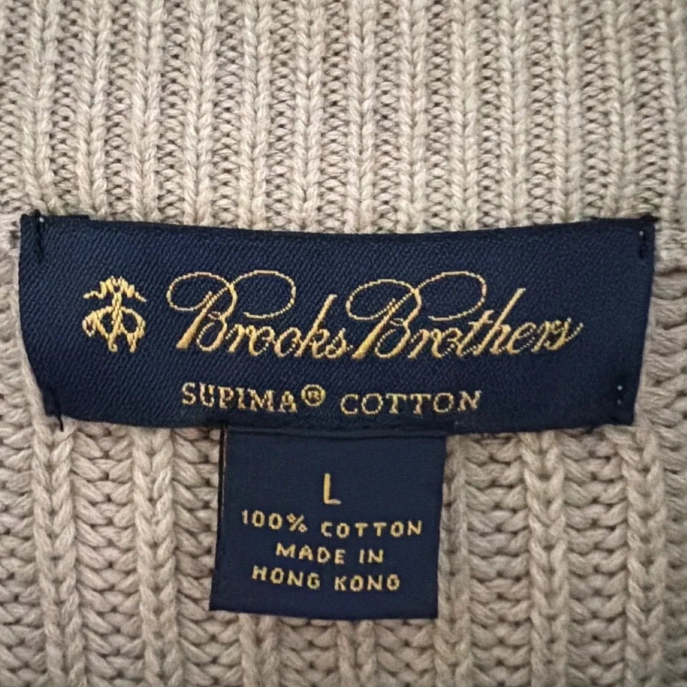Brooks Brothers Mens Supima Cotton Full Zip Ribbed Cardigan Sweater‎ Beige L
